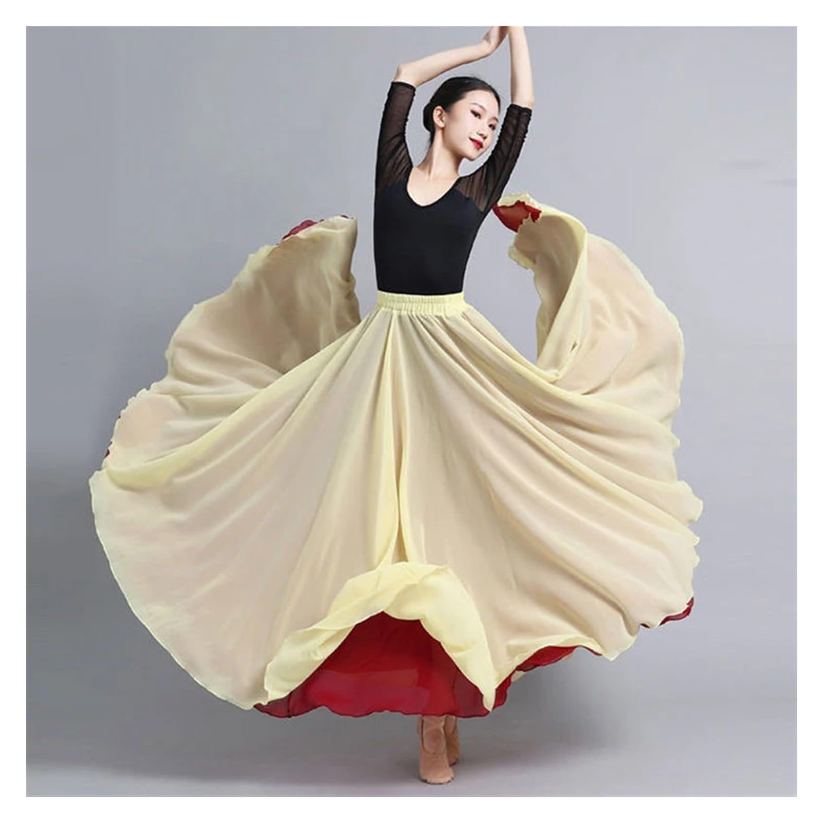 Falda Danza del Vientre Falda larga de gasa de doble cara for mujer, con vuelo amplio, 540/720 grados, for danza clásica, disfraz de danza del vientre, for actuaciones en el escenario(2 540 Degree,90c