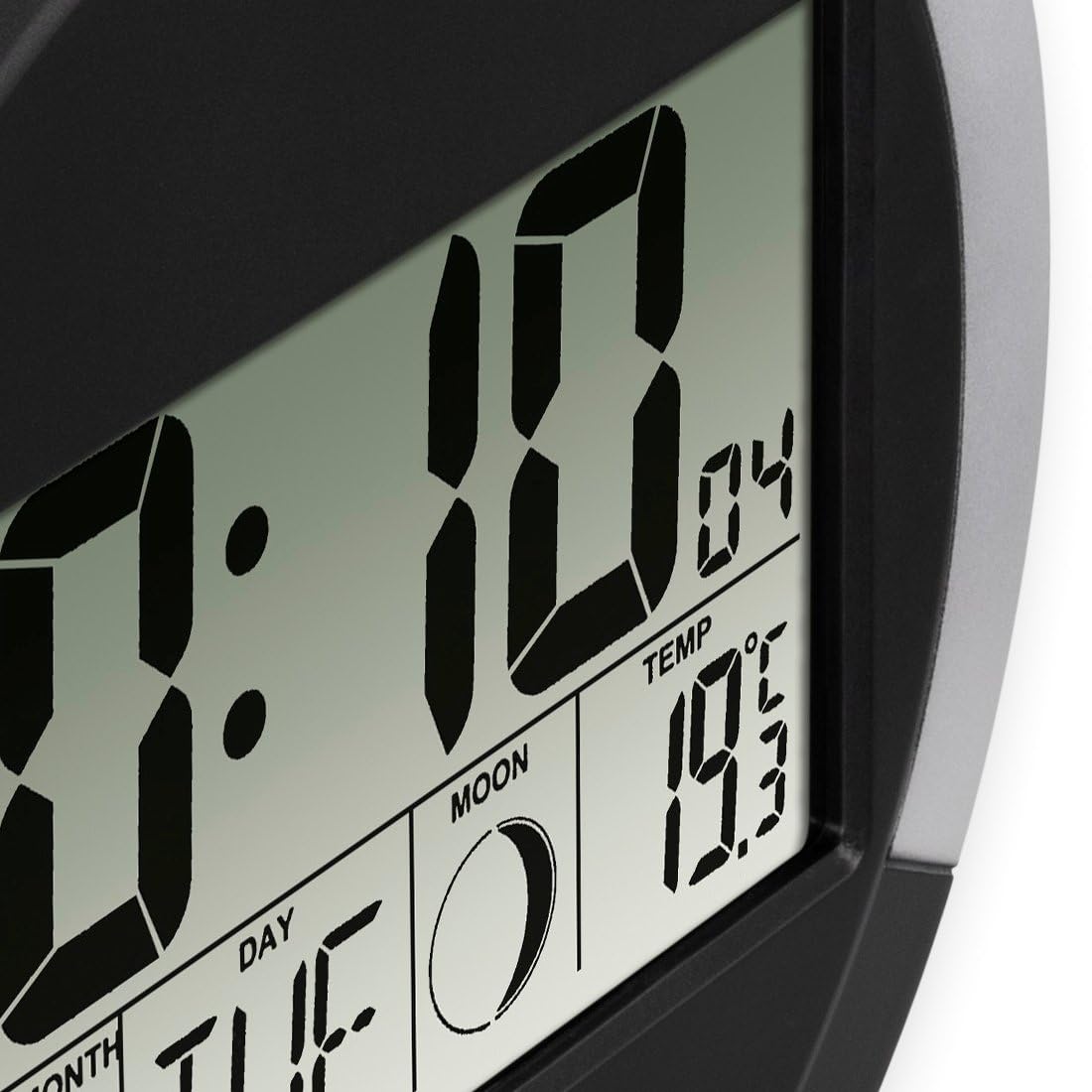 Hama | Reloj Digital Radio DCF Temperatura. (Fecha Lunar), Negro | Reloj pared y sobremesa. Hora automática DCF. Termómetro 0‑50°C. Fase lunar y fecha. Ajuste zona horaria. Silencioso.