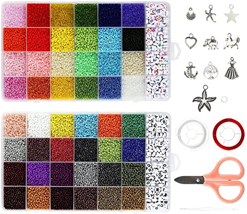 Naler 35000 Cuentas de Colores 2mm Kit para Hacer Pulseras Niñas Mini Cuentas y Abalorios Letras para DIY Pulseras Collares Bisutería (56 Colores)