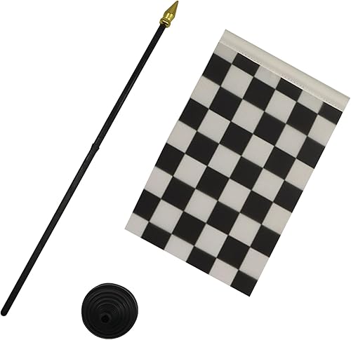 Miniatura 3 de AZ FLAG Bandera de mesa a cuadros en blanco y negro de 4 x 6 pulgadas  Bandera de escritorio de carreras de coches 5.9 x 3.9 in  Tapa de lanza dorada