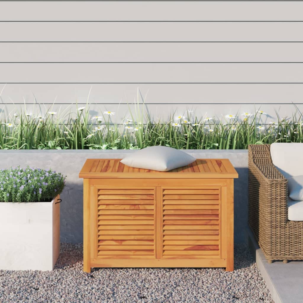vidaXL Caja de almacenaje de jardín con Bolsa Teca Maciza 90x50x58 cm, Caja de almacenaje, baúl para Mantas, baúl de jardín, baúl de Herramientas