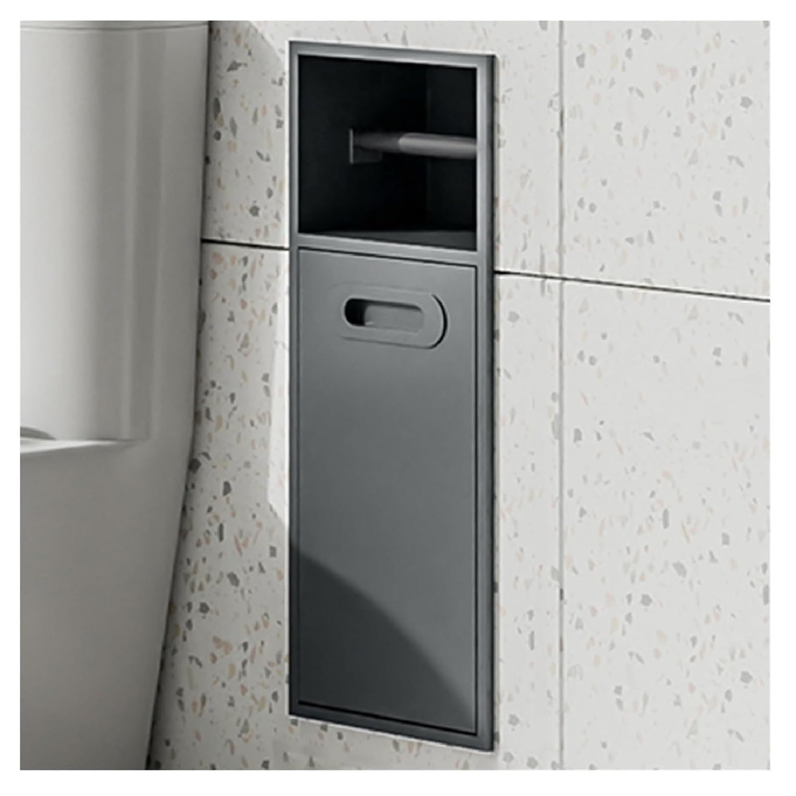 GLJTUO Modern Stainless Steel Toilet Paper Holder with Built-in Trash Bin, Sk Design for Bathroom & Kitchen, Easy Installat, Slish Black, 50x30x14 cm,Grigio-50x20x14cm