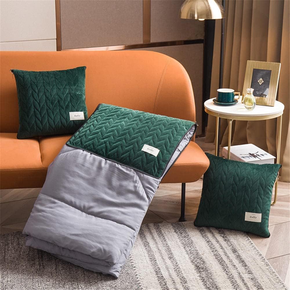 Manta De Viaje Almohada 2 En 1 Manta De Avión Cálida Colcha para Descansar En El Coche Oficina Hogar Dormir Siesta Manta De Viaje, Green, 40X40CM/105X155CM