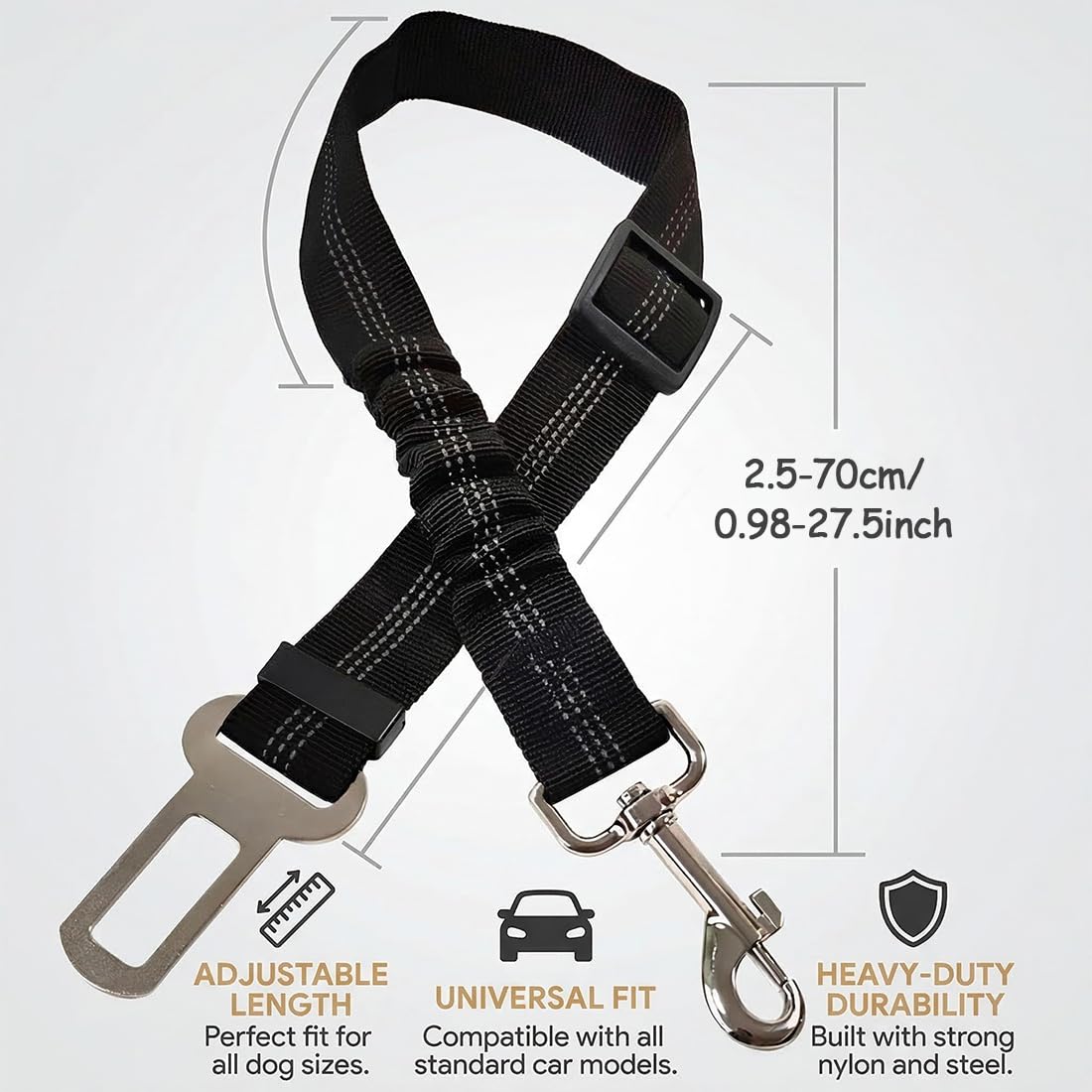 Cintura di Sicurezza per Cani in Auto, Cintura Regolabile Elastica Antishock con Moschettone Robusto, per Cani e Gatti, Nero