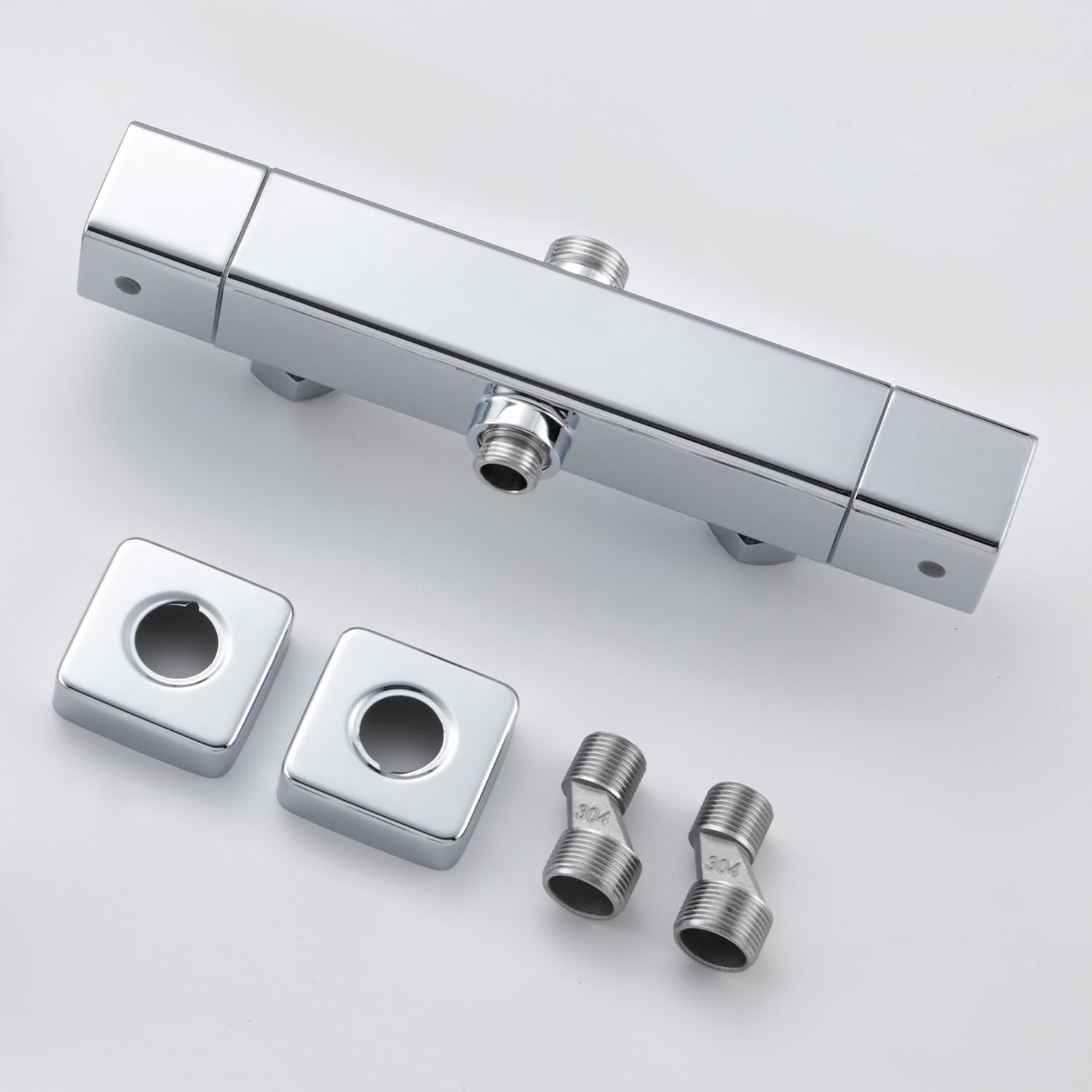 Mitigeur Douche Thermostatique 2 Sorties, Chromé Mural Carrée | Sortie supérieure 3/4" + inférieure 1/2", cartouche céramique, sécurité 38°C