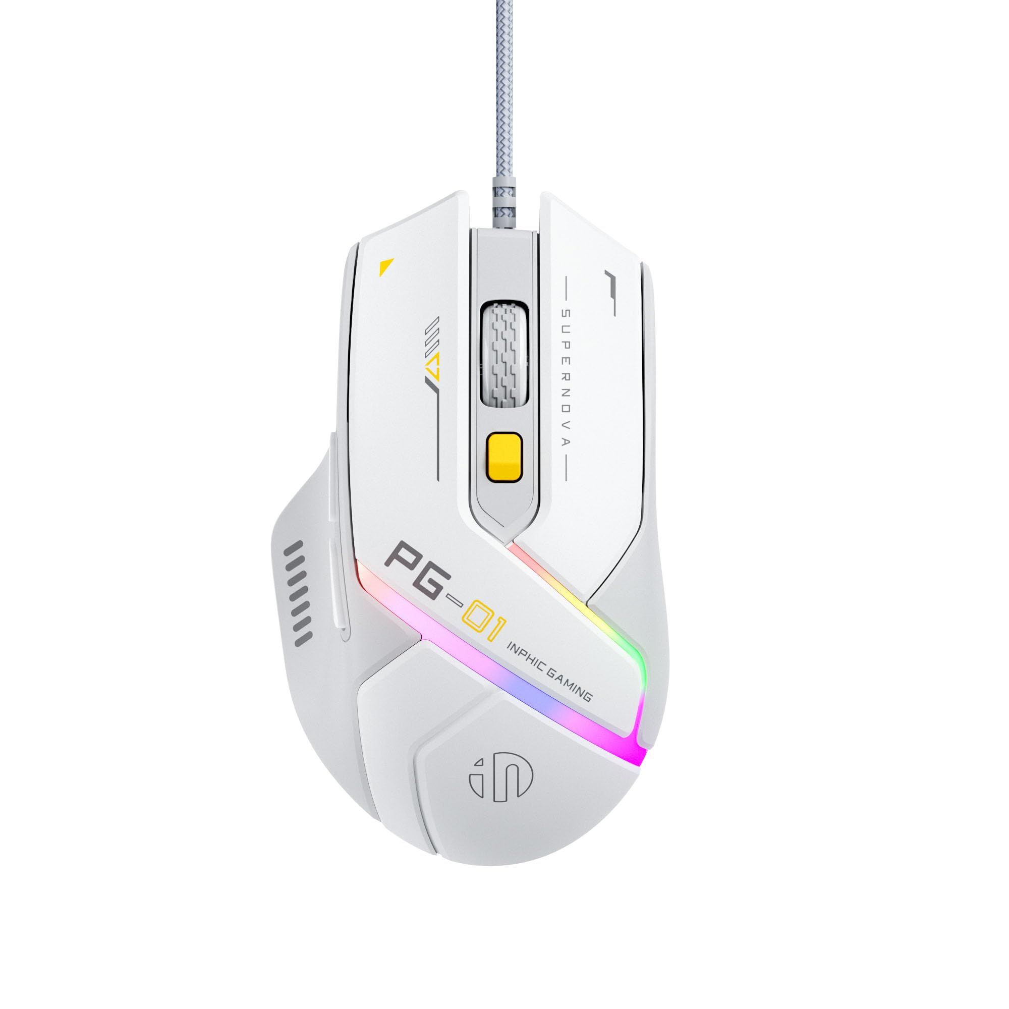 Uineer Mouse gaming con cavo, 12800 DPI regolabili, 6 pulsanti programmabili, 12 mouse RGB traspiranti, mouse ottico da gioco USB ergonomico per PC, laptop e desktop (bianco)