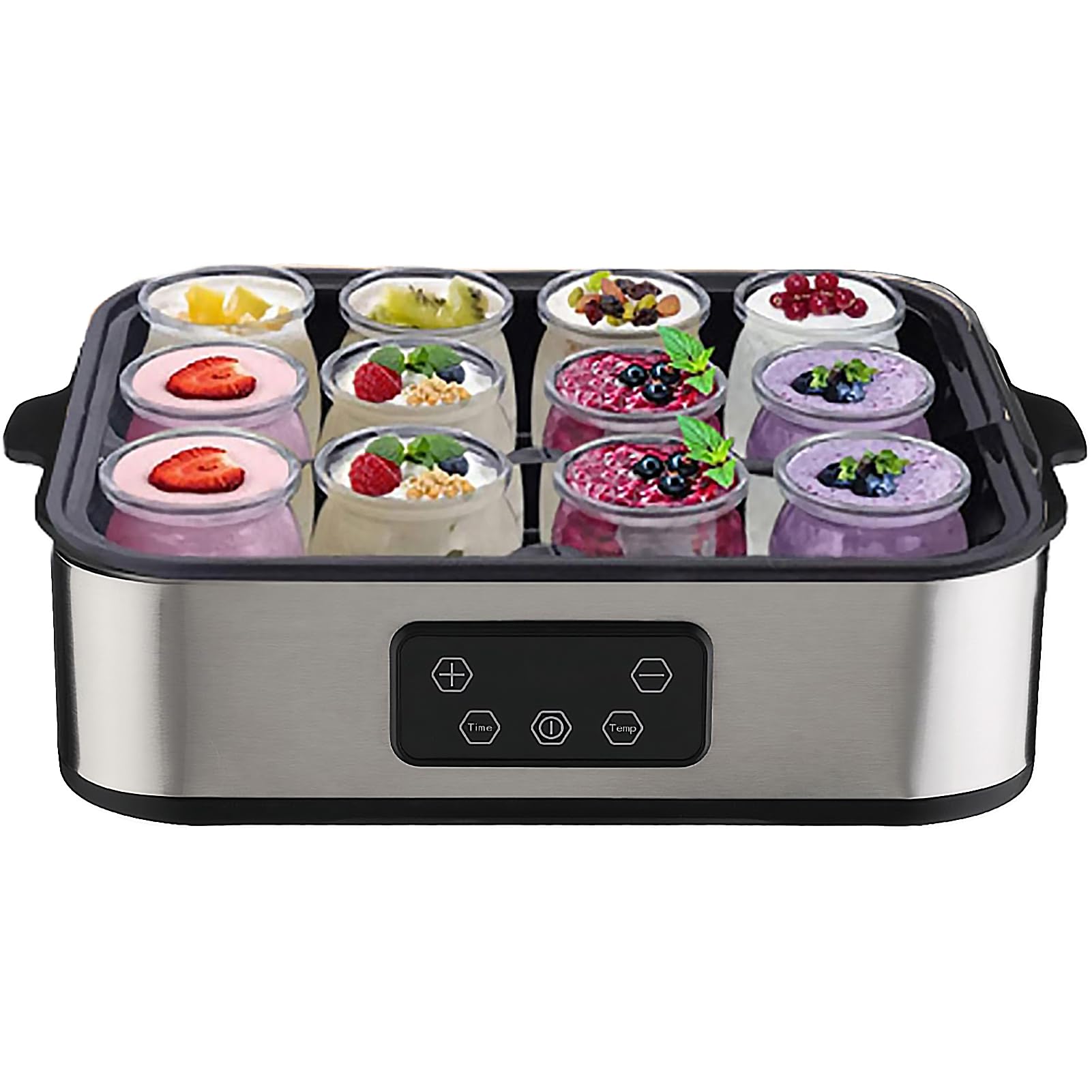 Yogurtiera Elettrica, Yogurtiera Automatica Da 2200 Ml Con 12 Vasetti Di Vetro E Display A Led Per Regolare Temperatura E Timer, Macchina Per Vino Di Riso Per Dessert Sani Fatti 12 Cups