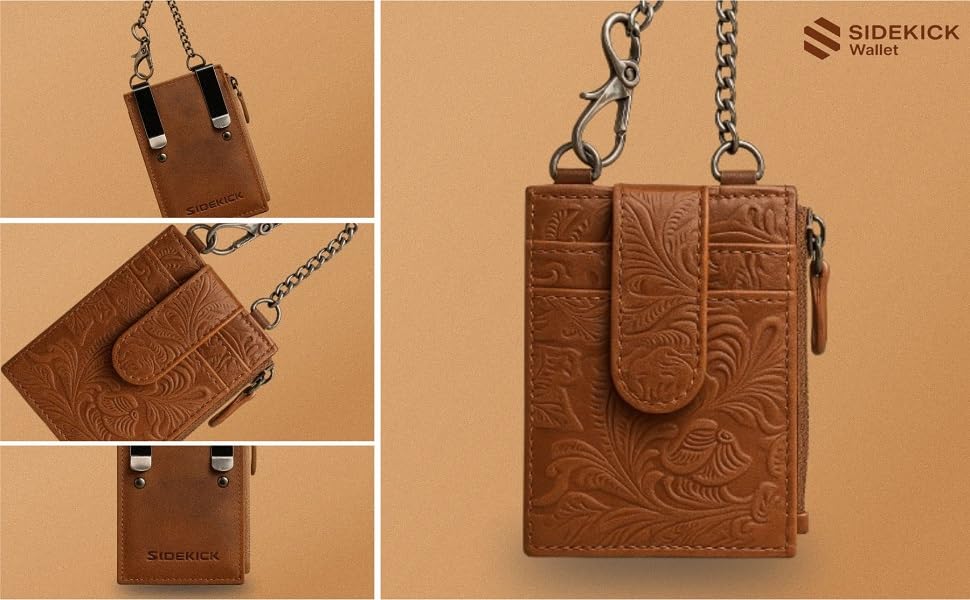 Image of RFID Blocking Boot Wallet with Security Chain & Zipper Lock Genuine Leather Wallets for Men and Women, Travel Wallet, Minimalist Leather Card Holder