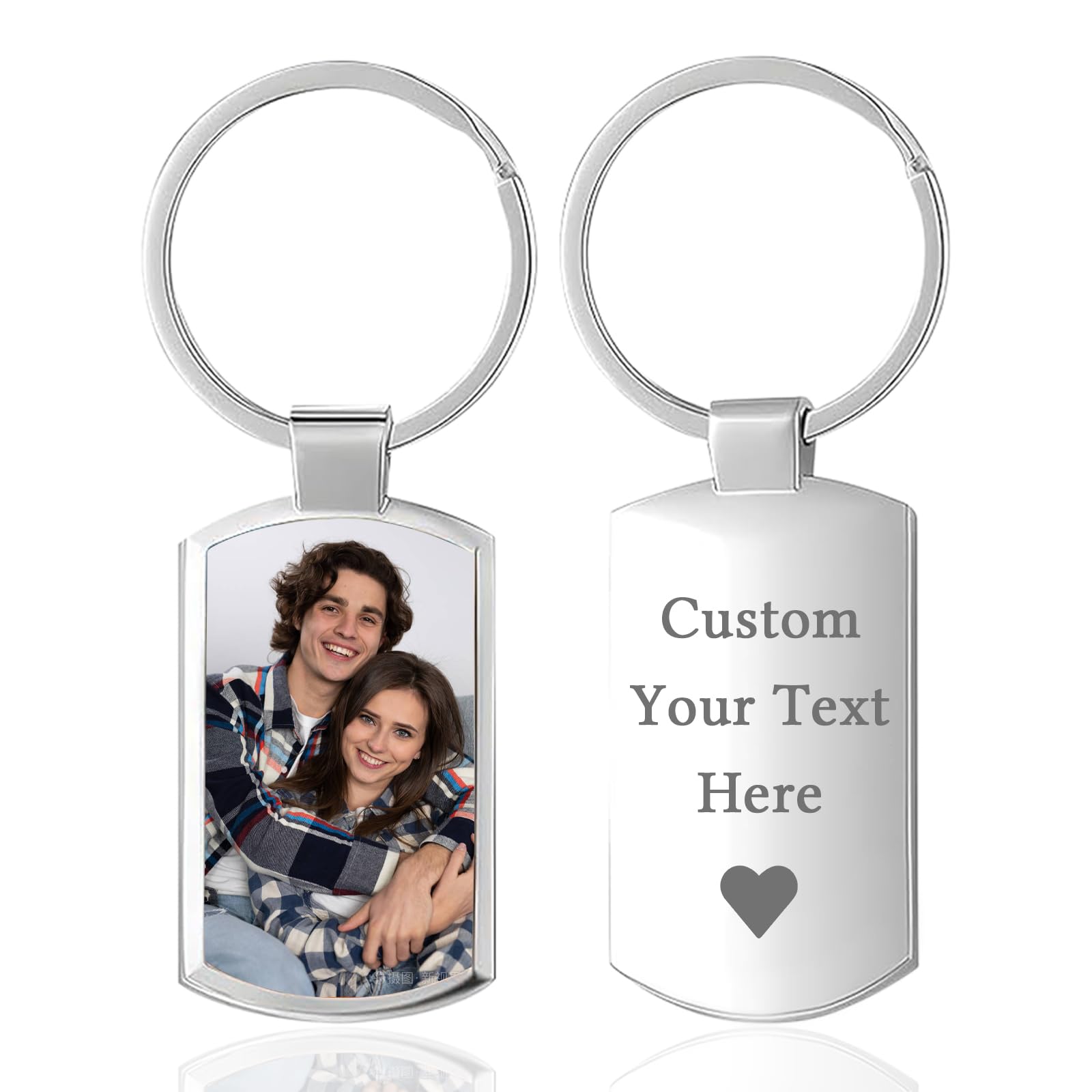 Fkf Unisex Rectangular Personalized Keyring With Picture Custom Engraving Text Photo Keyrings Anniversary Memorial Keychain Gifts For Him Men Boyfriend Dad (Rectangular)
