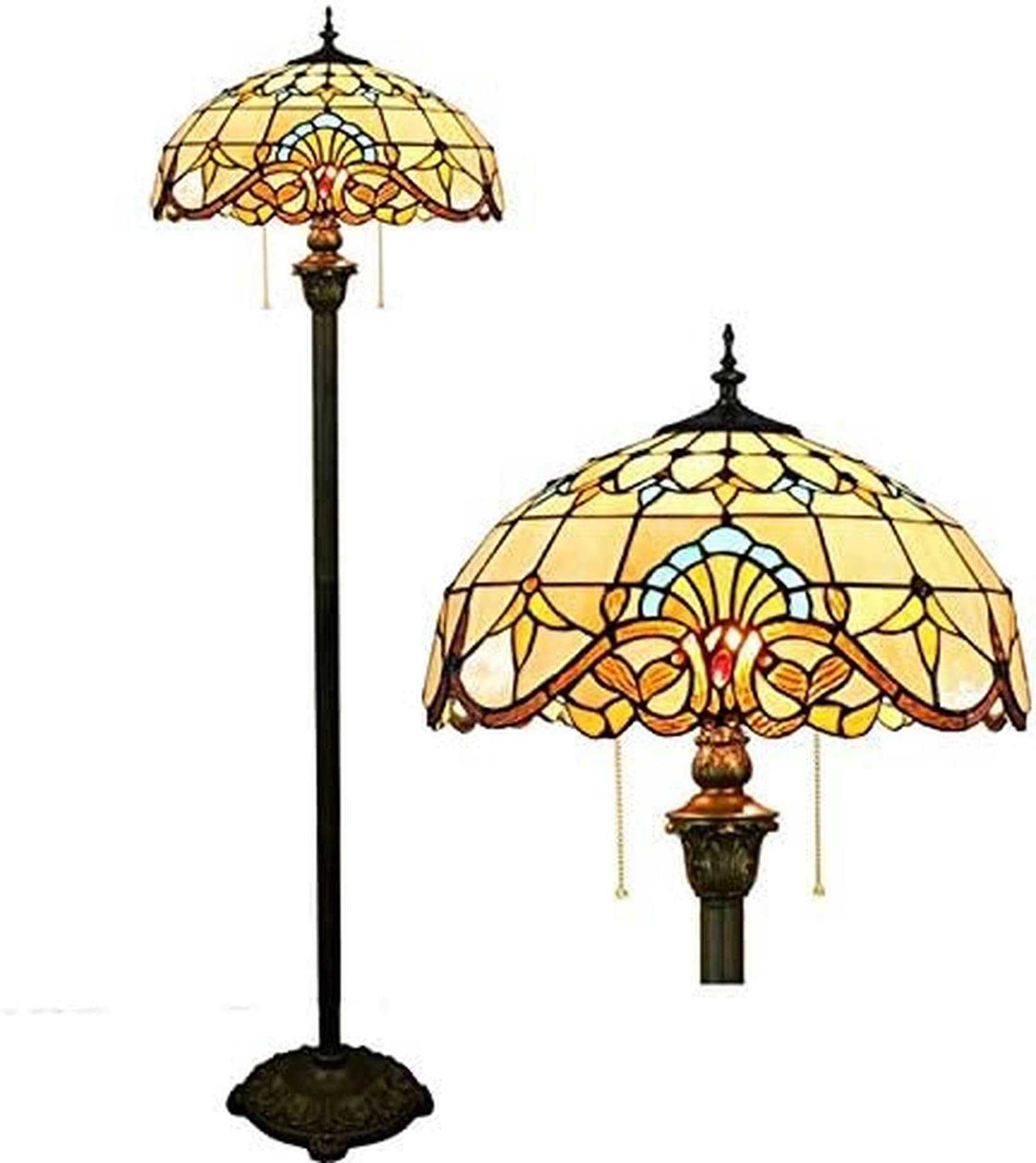IUokLU 64 Inch Tall Tiffany Style Floor Standing Lamp Stained Glass European Baroque Retro Bedroom Study Reading Light with Resin Base Floor Uplight,E27