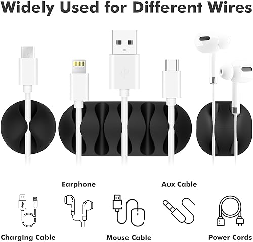 Miniatura 3 de Clips para cables  18 piezas de organizador de cables adhesivos negros para teléfono, soporte para cargador de cable de gestión de cables para