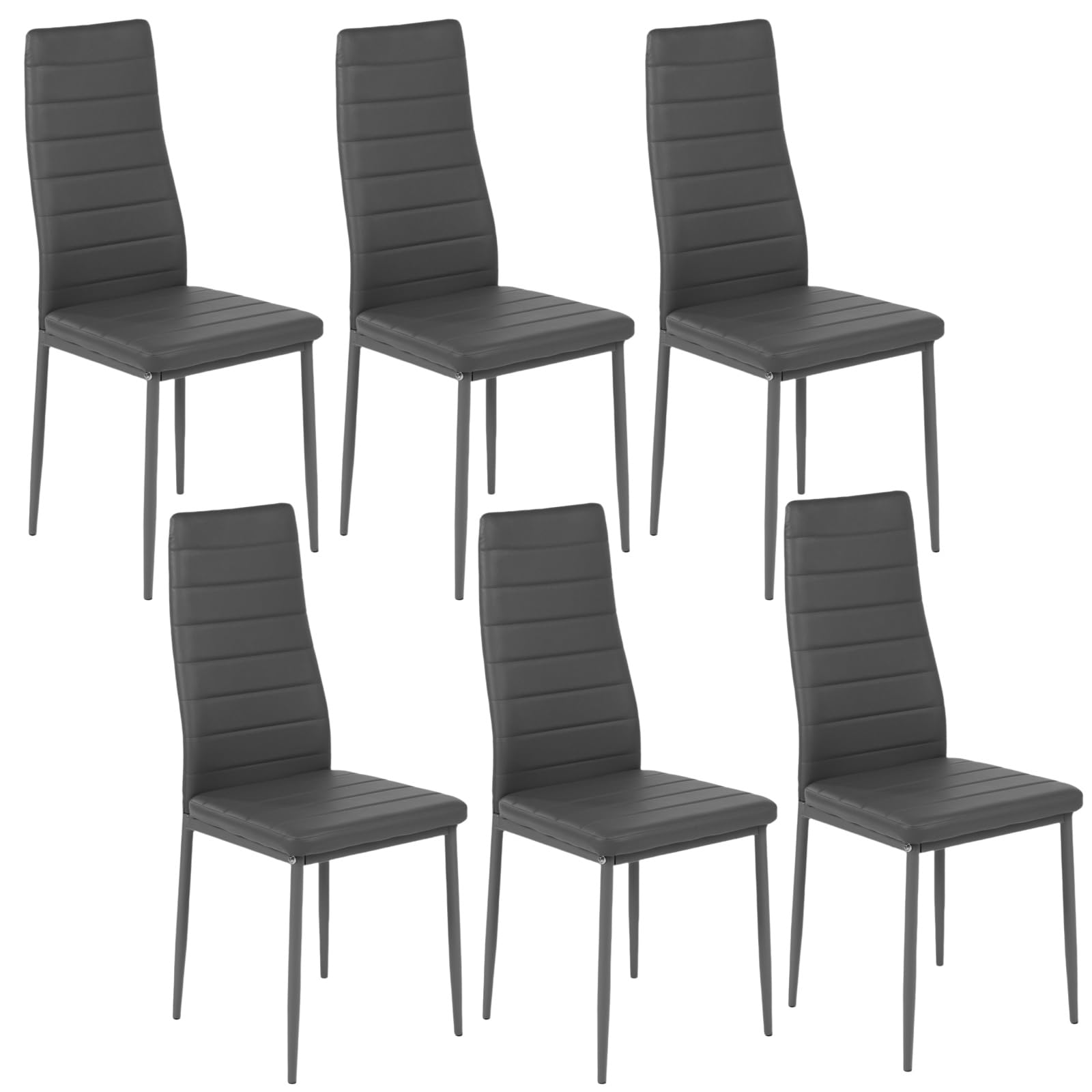 GOKHOMX Sillas de Comedor Modernas Pack 6, Sillas de Cocina con Patas de Metal, Silla de Comedor Gris Tapizadas de Piel Sintética para Comedores y Cocina y Restaurante (Gris)