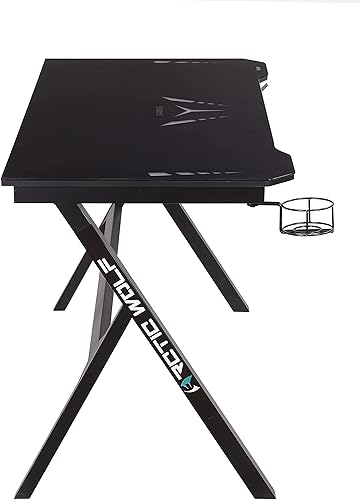 Miniatura 5 de Arctic Wolf Skilas - Escritorio de juegos con gancho integrado para auriculares portavasos mando a distancia para luces LED frías en la mesa patas