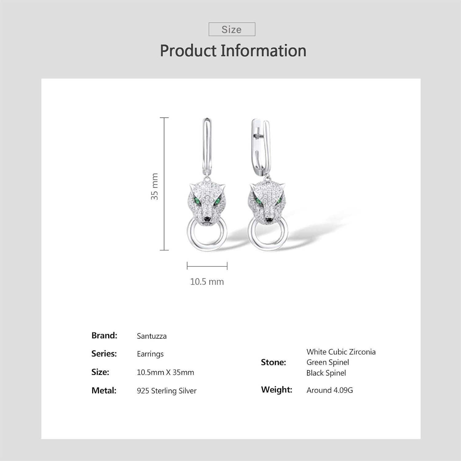 Santuzza Sterling Silver Hypoallergenic Panther Earrings for Women - Image 6