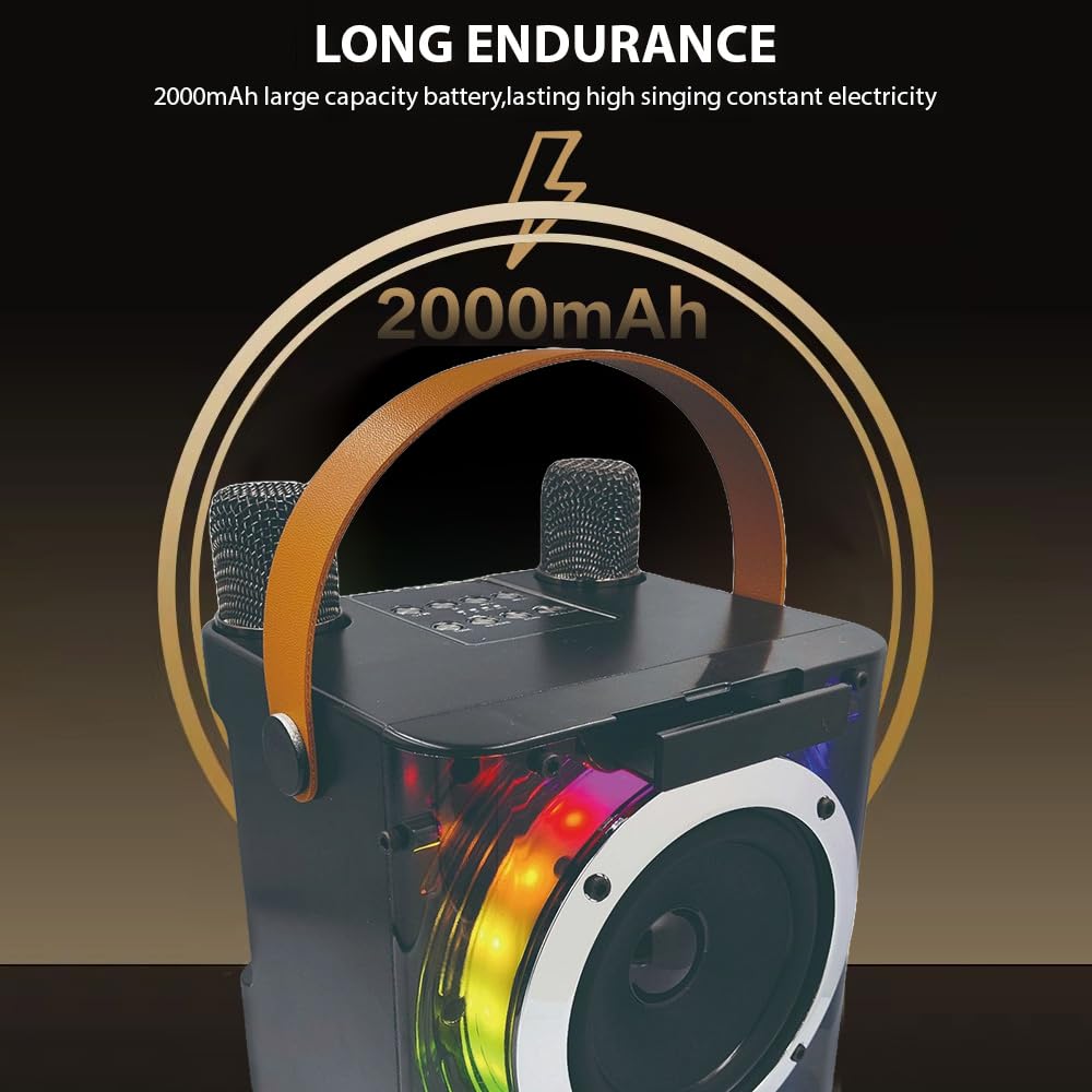 ROYHH Karaoke Machine with 2 Microphones BT Microphone and Speaker KTV Set with RGB Light Effects Handheld Mic Lightweight Portable Karaoke System Gifts for Birthday Home Party Outdoor