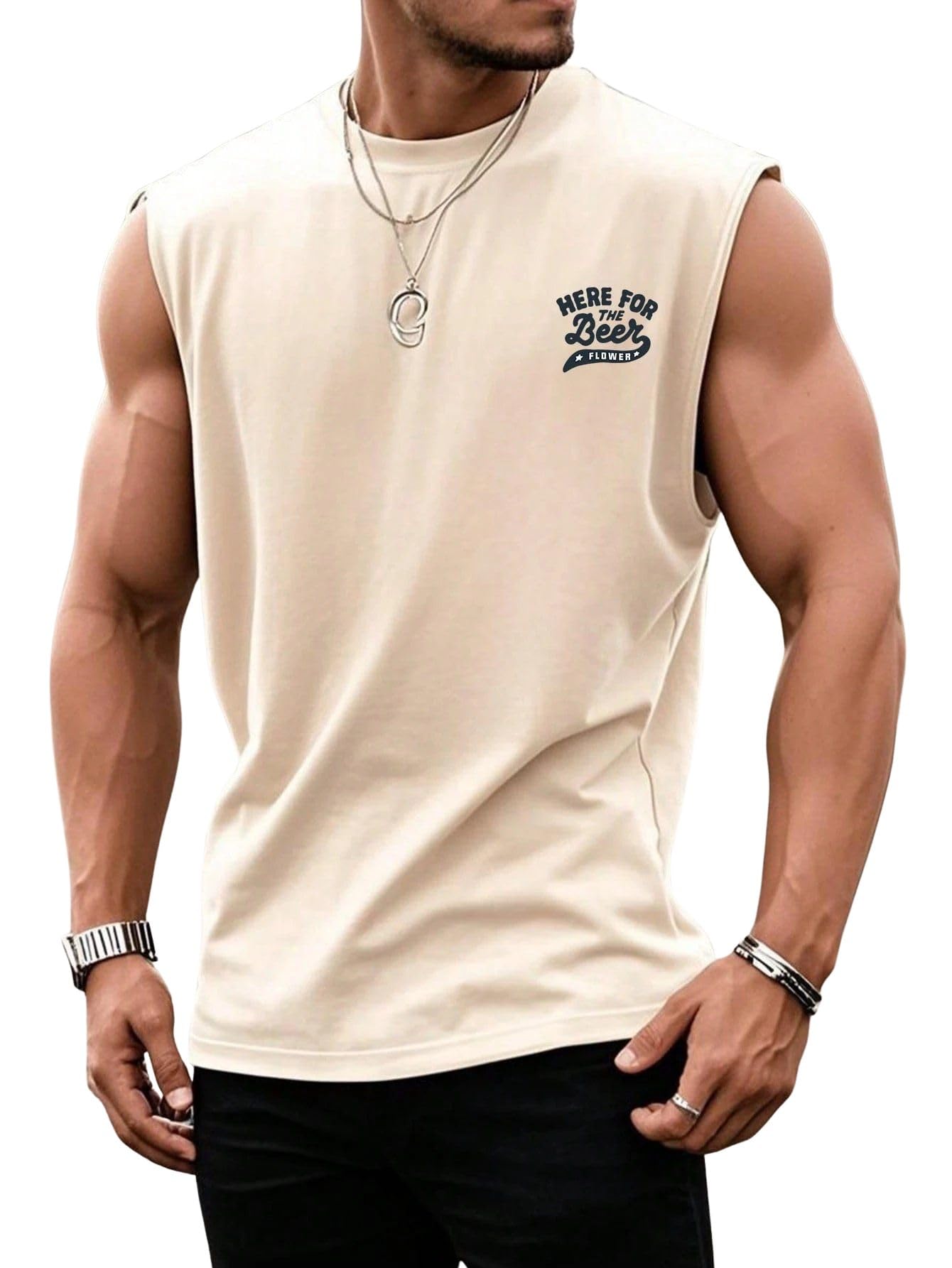 SXV STYLE Men's 'Here for The Beer' Sleeveless Tank Top, Athletic Muscle Shirt, Black, White, Casual Gym Wear-picture-28