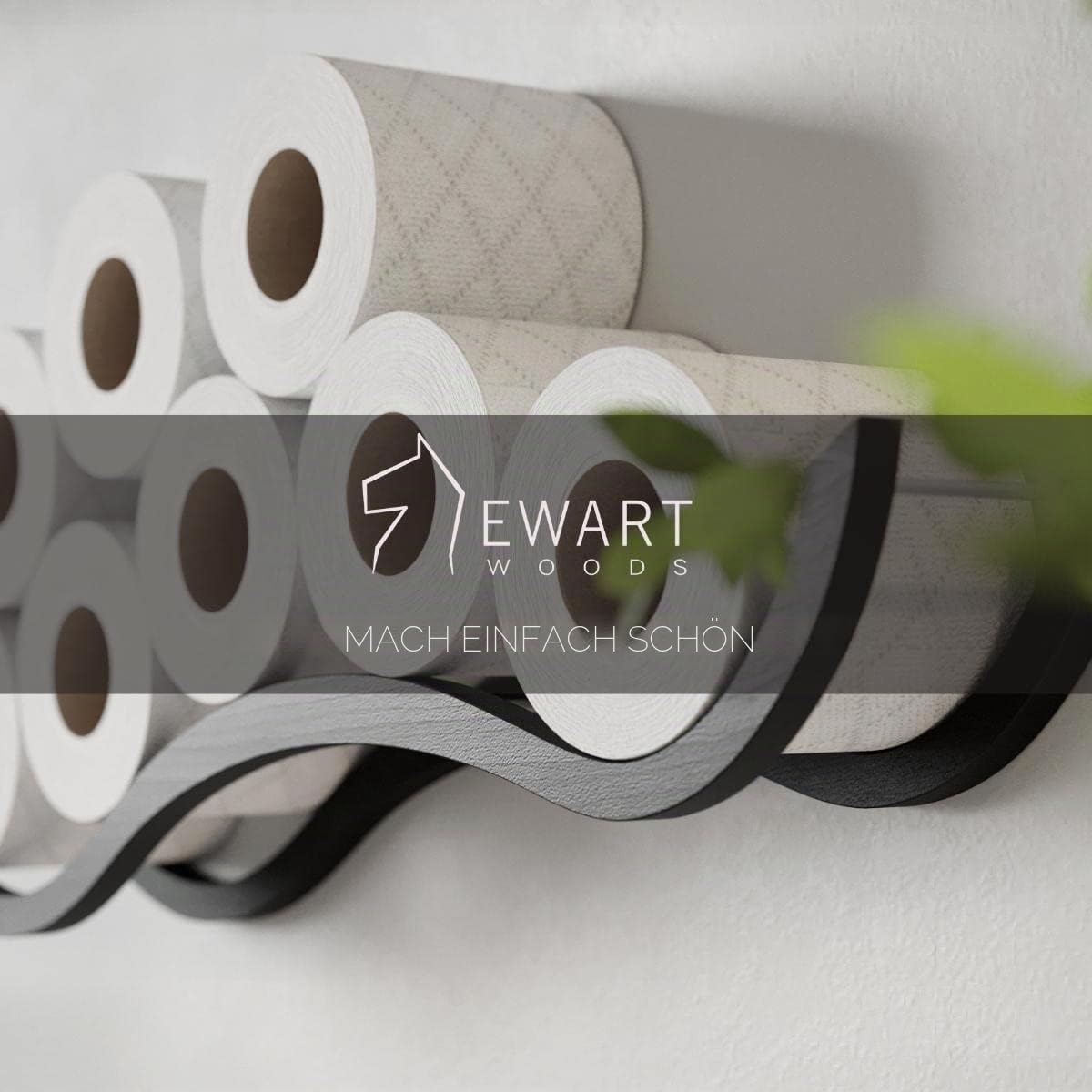 Toilettenpapier aufbewahrung Wand, Badregal aus Holz, Wellenformdesign, Ersatz-Toilettenpapierhalter (Schwarz)
