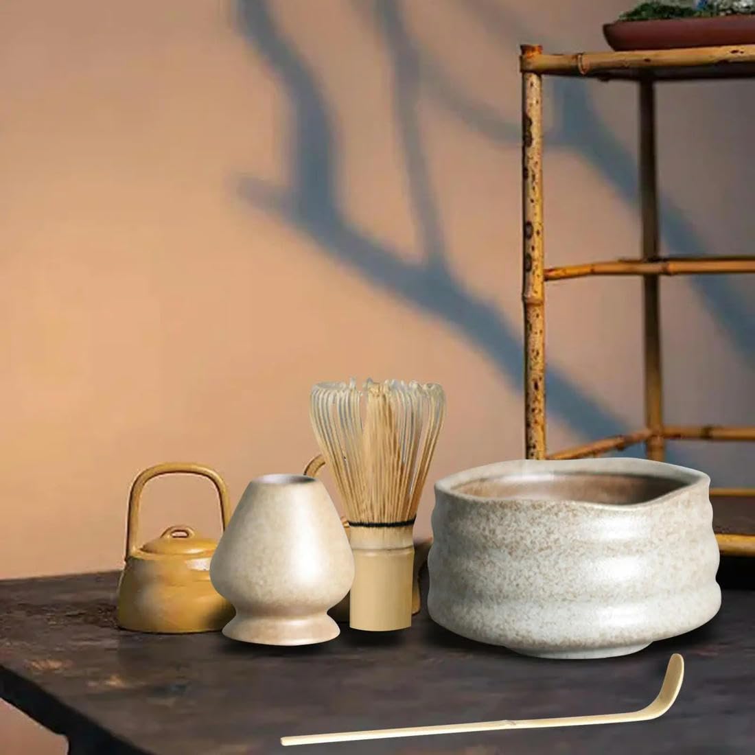 UANGLI Ensemble Matcha cérémonie du thé Traditionnelle, Bol Matcha, Support de Fouet pour Salon de thé, Cuisine, Maison