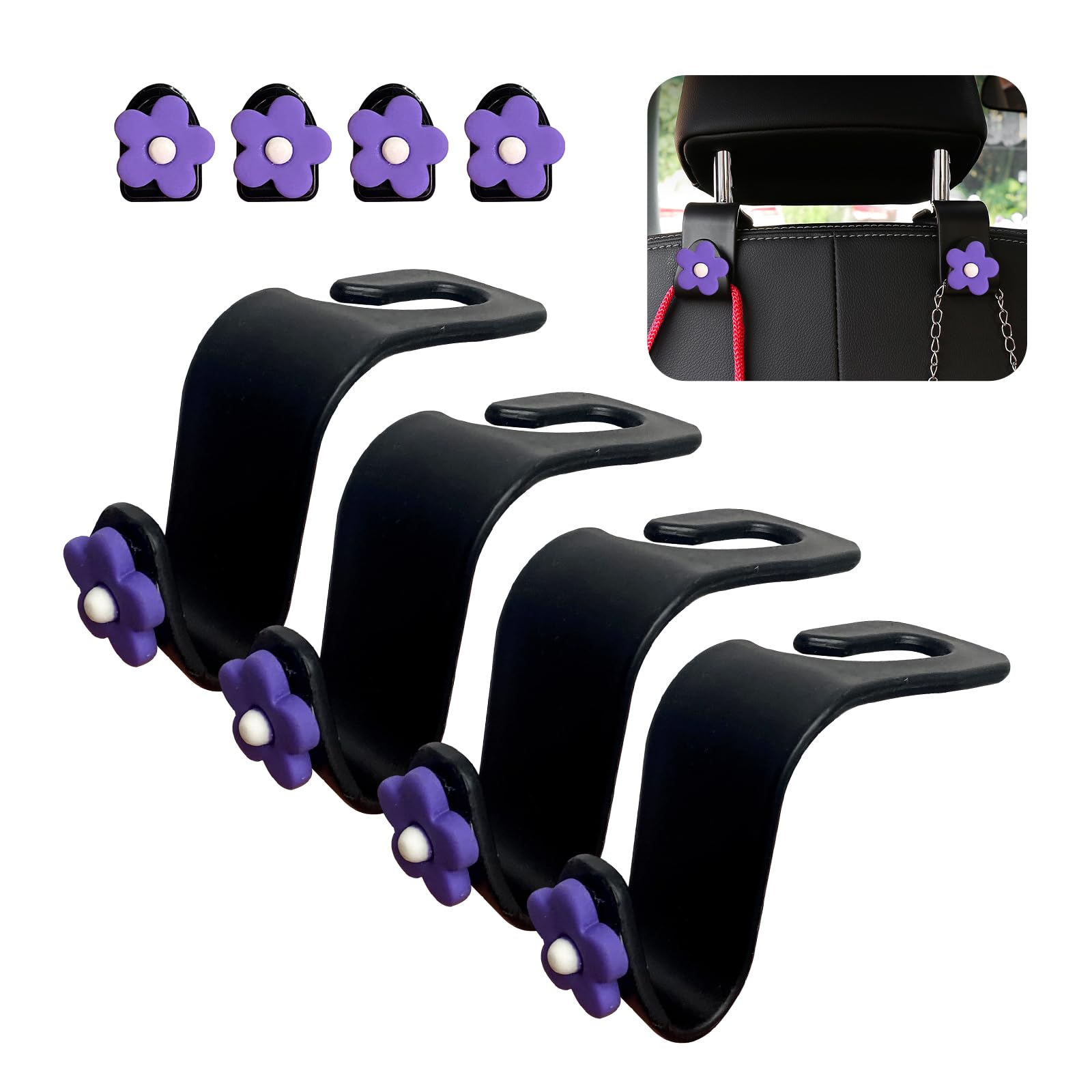 Augeny 8 PCS Car Seat Headrest Hook, Auto Seat Hook Hanger Storage Organizer, Adhesive Hooks for Purse Coat Umbrella Grocery Bag, Universal Interior Accessories for All Vehicles (Purple)