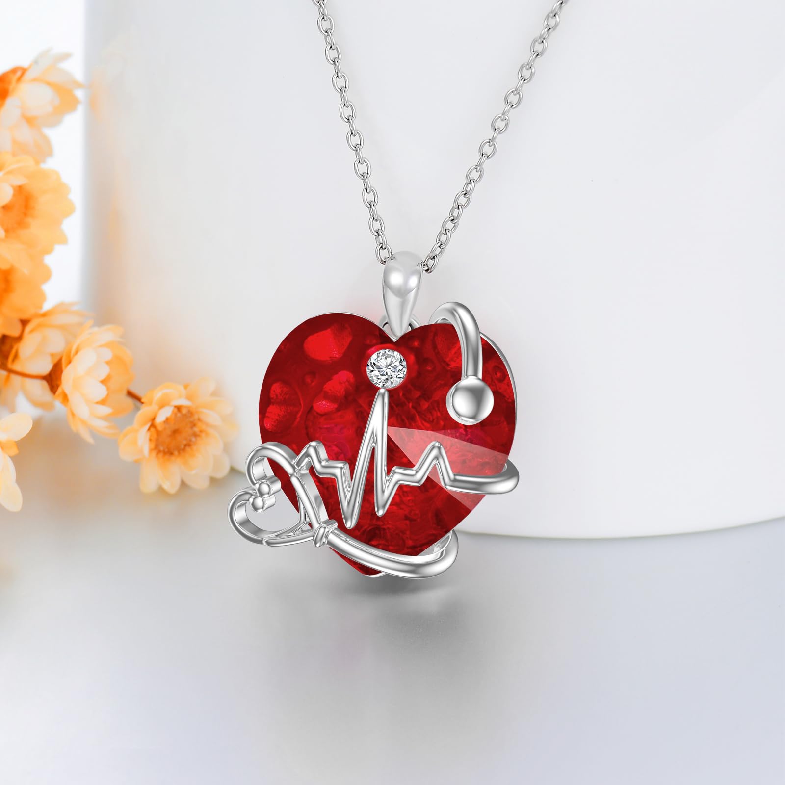 TOUPOP Collana da infermiera da donna con stetoscopio a forma di cuore, ideale come regalo per studentessa, infermiera, laurea, compleanno, regalo di Natale, Argento sterling