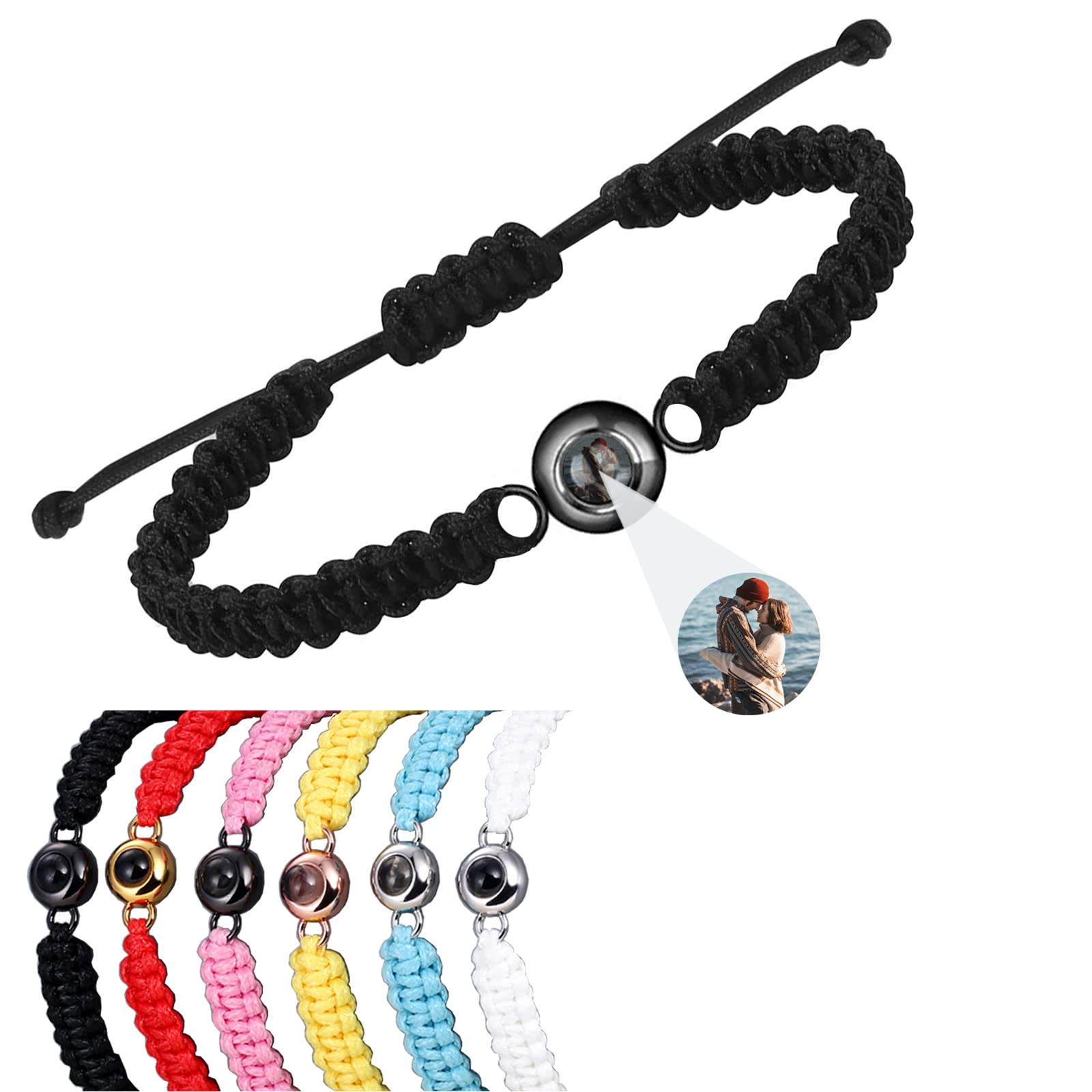 Yonune MOEIDO Custom Photo Bracelet with Picture Inside Personalized Photo Projection Bracelet Braided Bracelet Customized Birthday Christmas Memorial Gifts for Women Men Couple Family Friend Pets