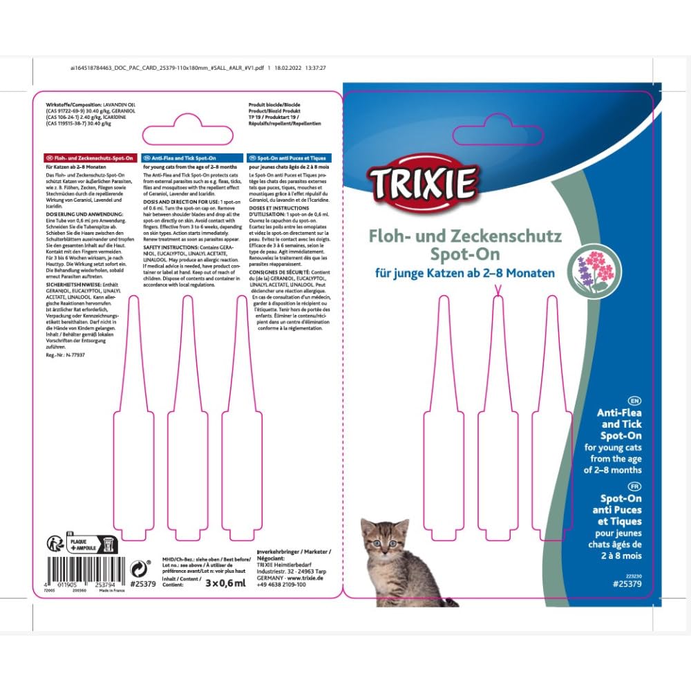 TRIXIE - Protection Anti-tiques et puces, Spot-on, pour Chatons de 2 à 8 Mois