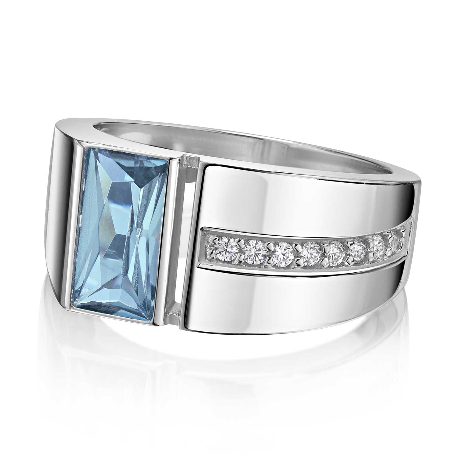 MATERIA by Matthias Wagner Bandring Silber 925 Damen Ring mit blauem Zirkonia breit