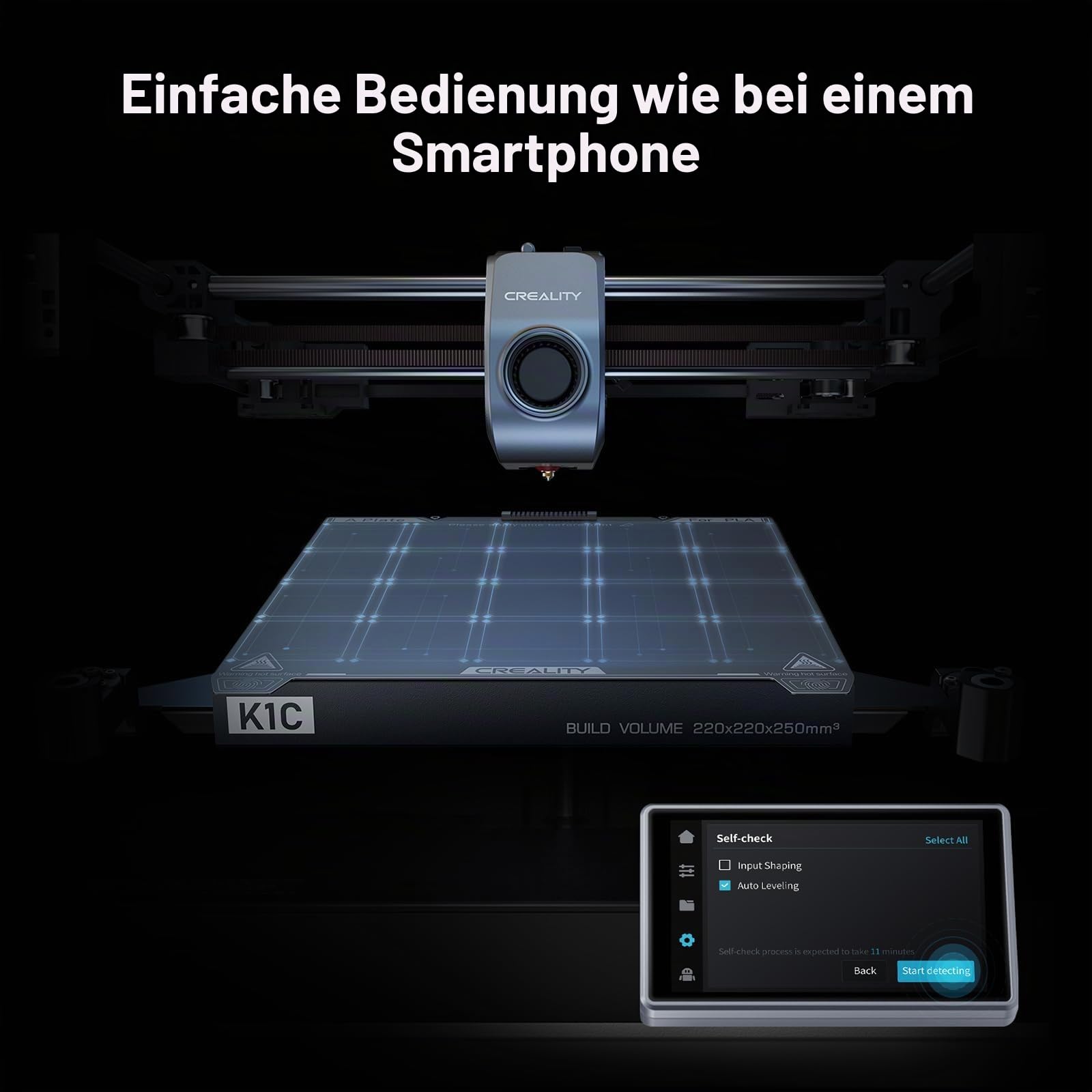 Creality K1C 3D-Drucker mit hoher Geschwindigkeit 600 mm/s, 3D Drucker mit Al Kamera, geeignet für 3D-Druck aus Kohlefaser, verstopfungsfreies Extruder, schnell austauschbare Tri-Metall-Düse, Kühltrio