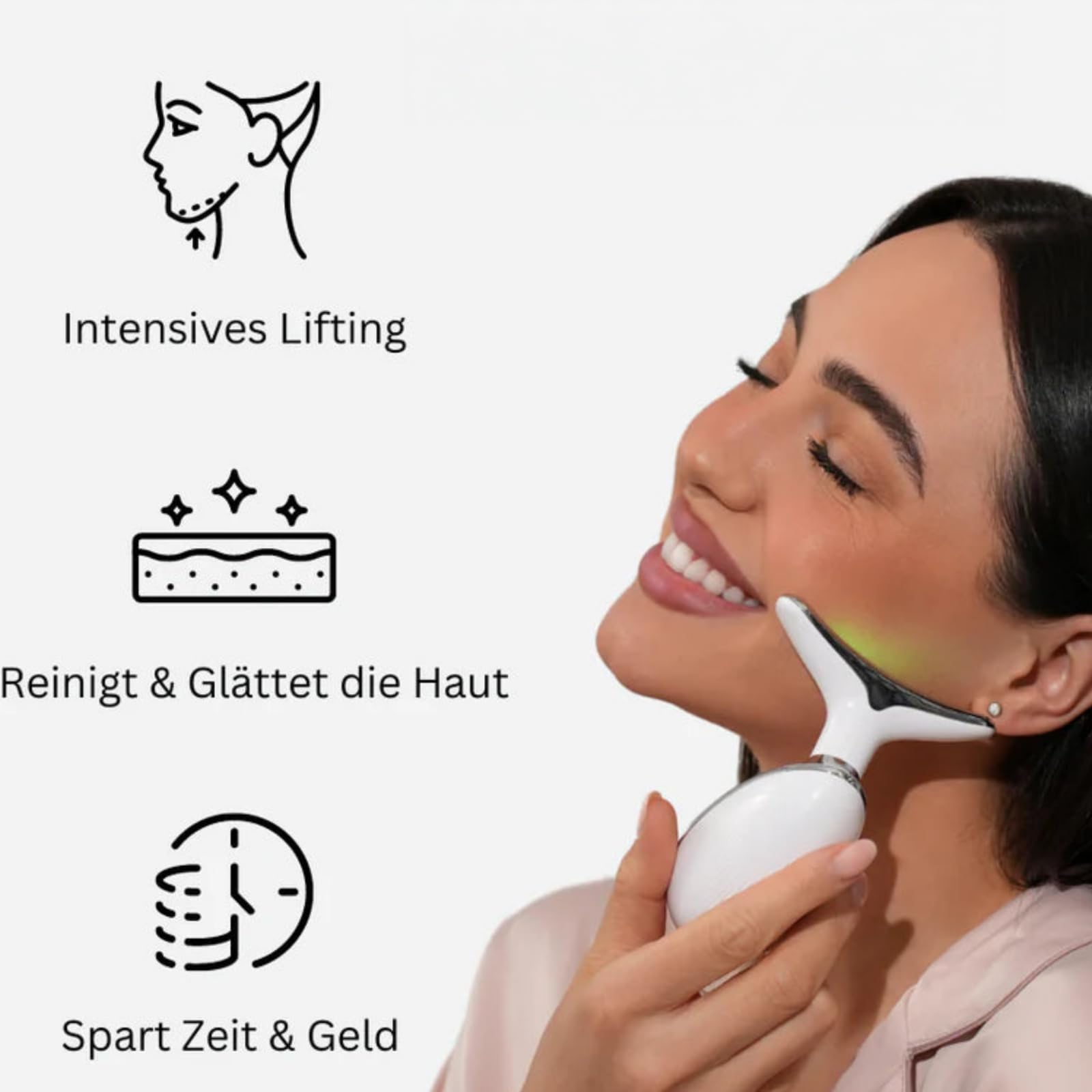clear & lift,Gesichtsmassagegerät, 7 LED Lichtmodelle & 45°C Konstante Erwärmung, EMS Elektrisch V Shape Facial Lift, Gua Sha Face Massager
