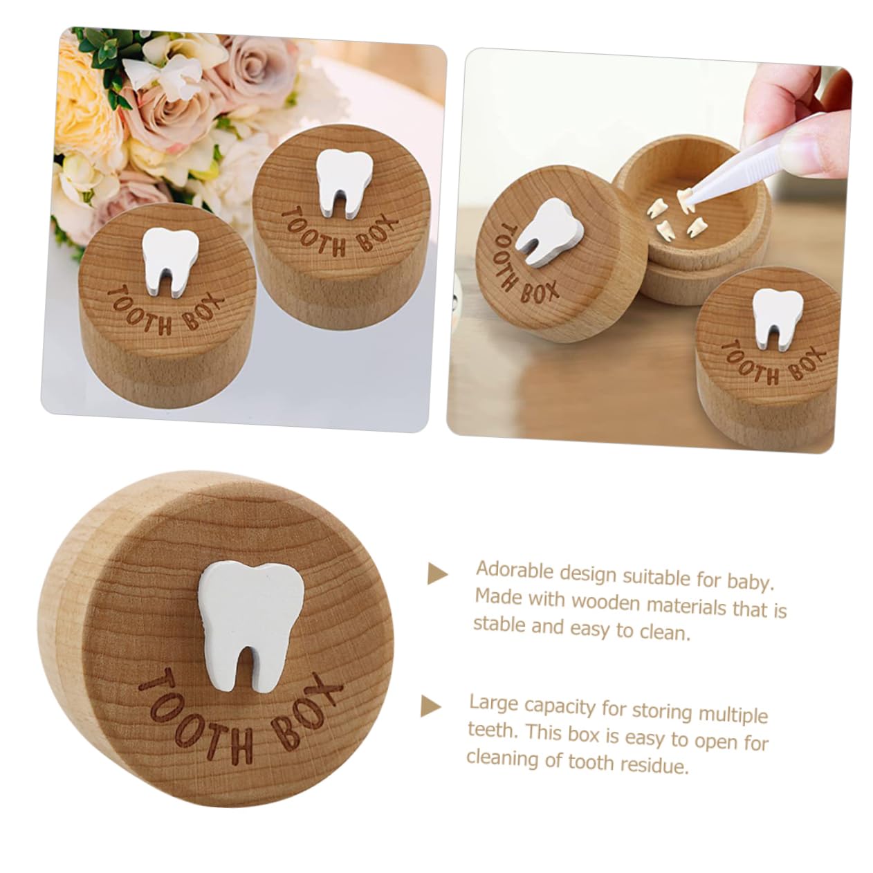 Toddmomy Baby Tooth Box Keepsake Organizer for Boys and Girls Wooden Storage Case for Lost Teeth and Fetal Hair Lid for Newborns and Toddlers