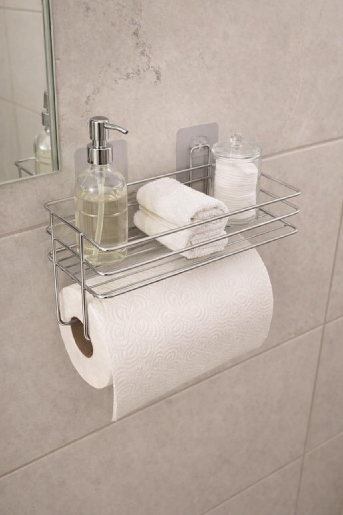 Sas Haus Yapışkanlı Raflı Kağıt Rulo Havluluk Peçetelik Havlu Kağıtlık Krom Banyo Mutfak Düzenleyici Raf SHR-, Gri