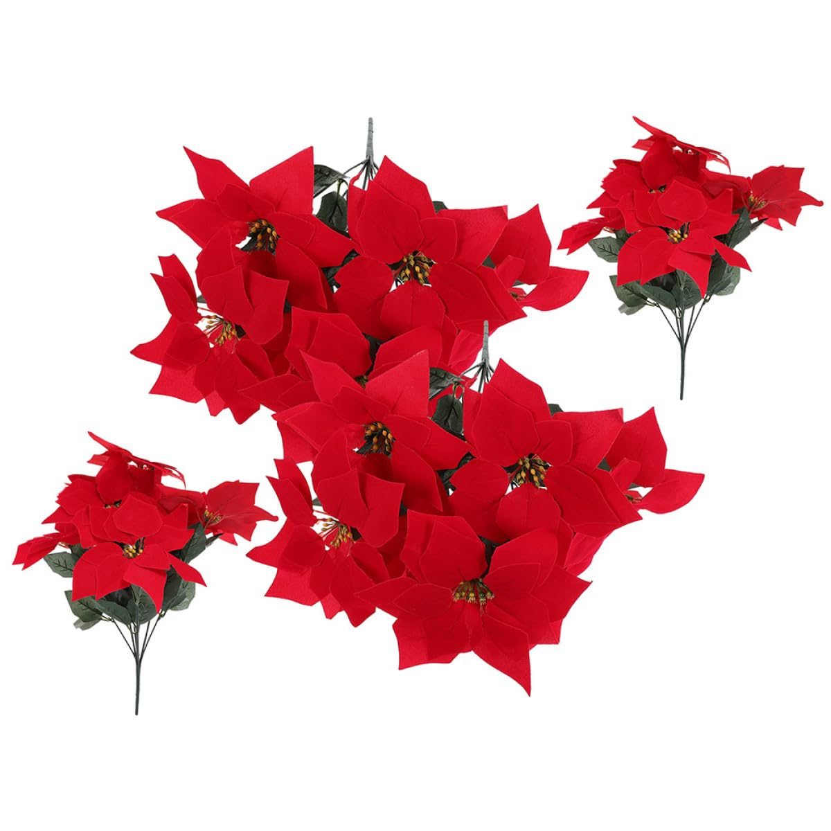 4 Stück Künstliches Weihnachtsstern Bouquet aus Samt und Seide Realistische Rote Poinsettia Dekoration für Zimmer und Girlanden Winterliche Raumgestaltung ohne Gießen
