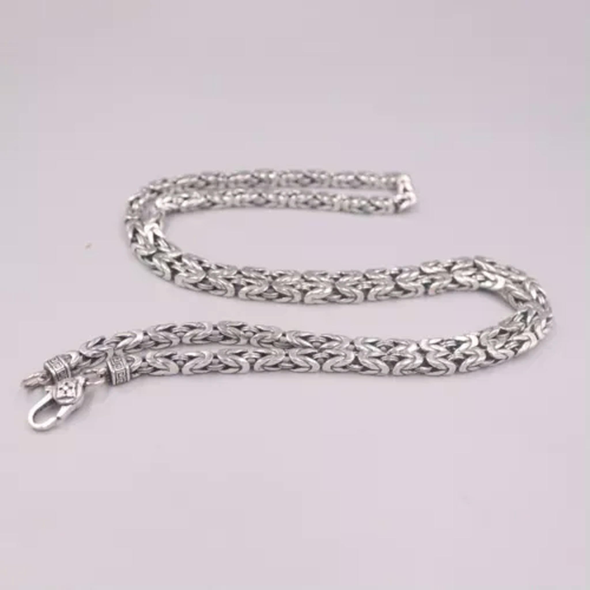 Collar de Plata auténtica 925 para Hombre y Mujer, eslabón de Cadena bizantino de 4mm