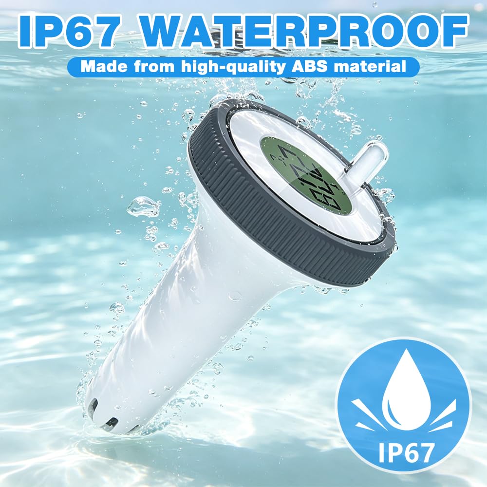 Pool Thermometer Funk, Thermometer Wassertemperatur Pool mit PH-Teststreifen, Poolthermometer Schwimmend, Badethermometer Pool Thermometer Wasserdicht für Teich Zubehör