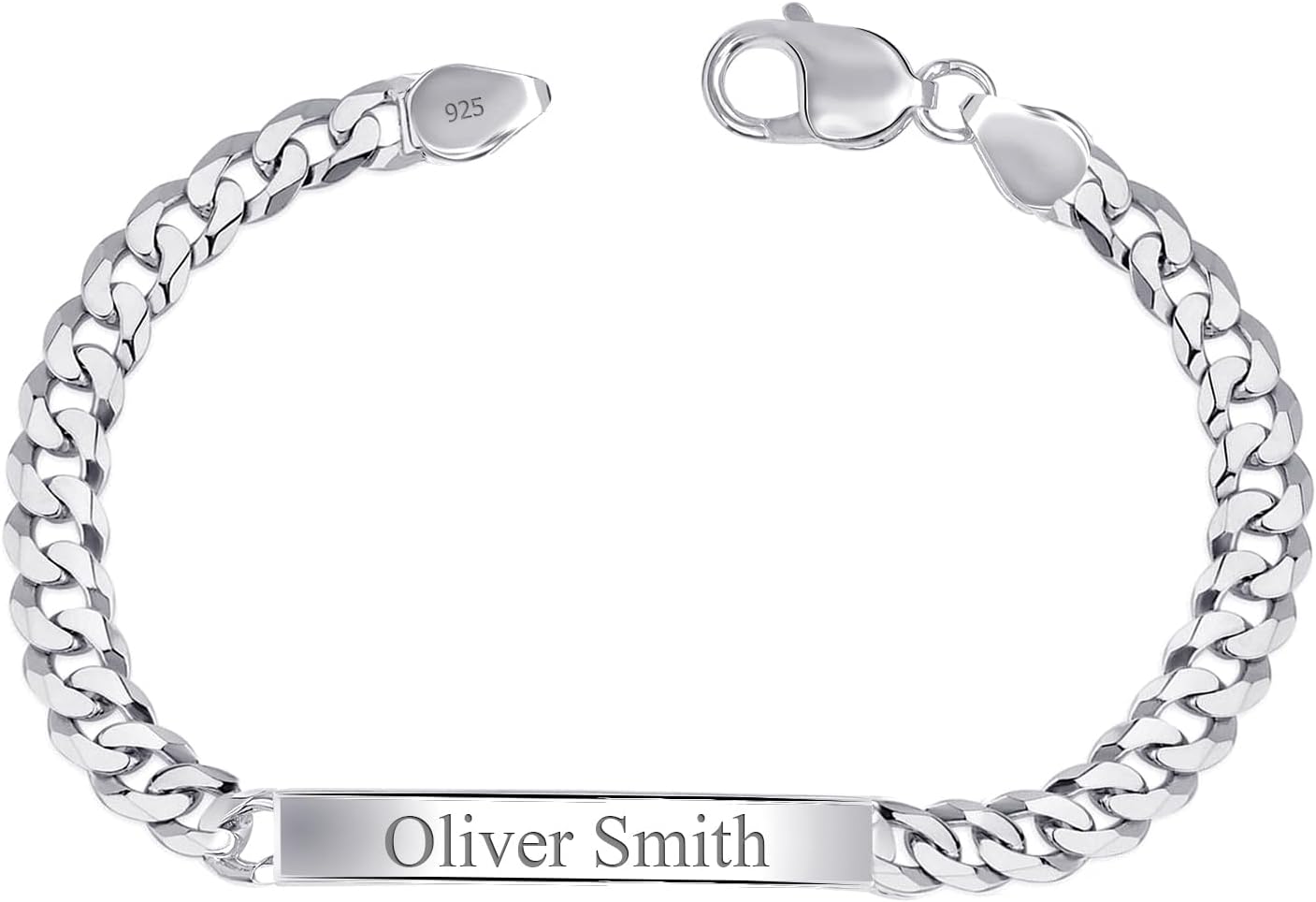 LeCalla Personalized Customised Engraved Custom ID Name Bracelet | Men's Link Bar ID Bracelet in 925 Sterling Silver | Custom Engraved Text/Date/ID Name Plate Birthday Christmas Fathers Day Jewelry Gift for Him Dad Husband