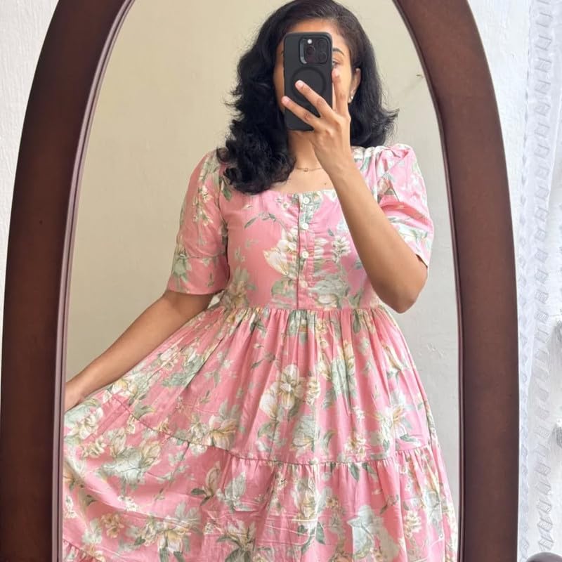 Image of Floral Midi Dress for Women - Summer Boho Dress, Lightweight & Breathable, Elegant Floral Print, Casual & Vacation Outfit, Comfortable Flowy Dress for Women