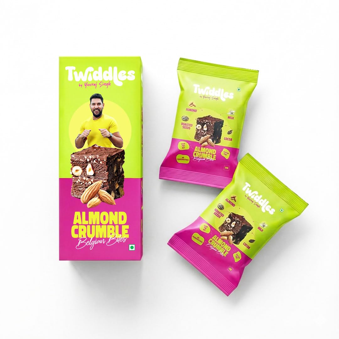 - Twiddles by Yuvraj Singh Mini Snack Bar Almond Crumble Brownie Bites, Pack of 6| Made with California Almonds|High Protein | No Palm oil| Healthy & Clean|All Natural Ingredients | On-the-go |120 Grams
