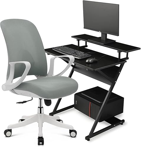 Magshion Juego de escritorio y silla, silla de oficina ergonómica de malla con soporte lumbar y escritorio de computadora para computadora portátil