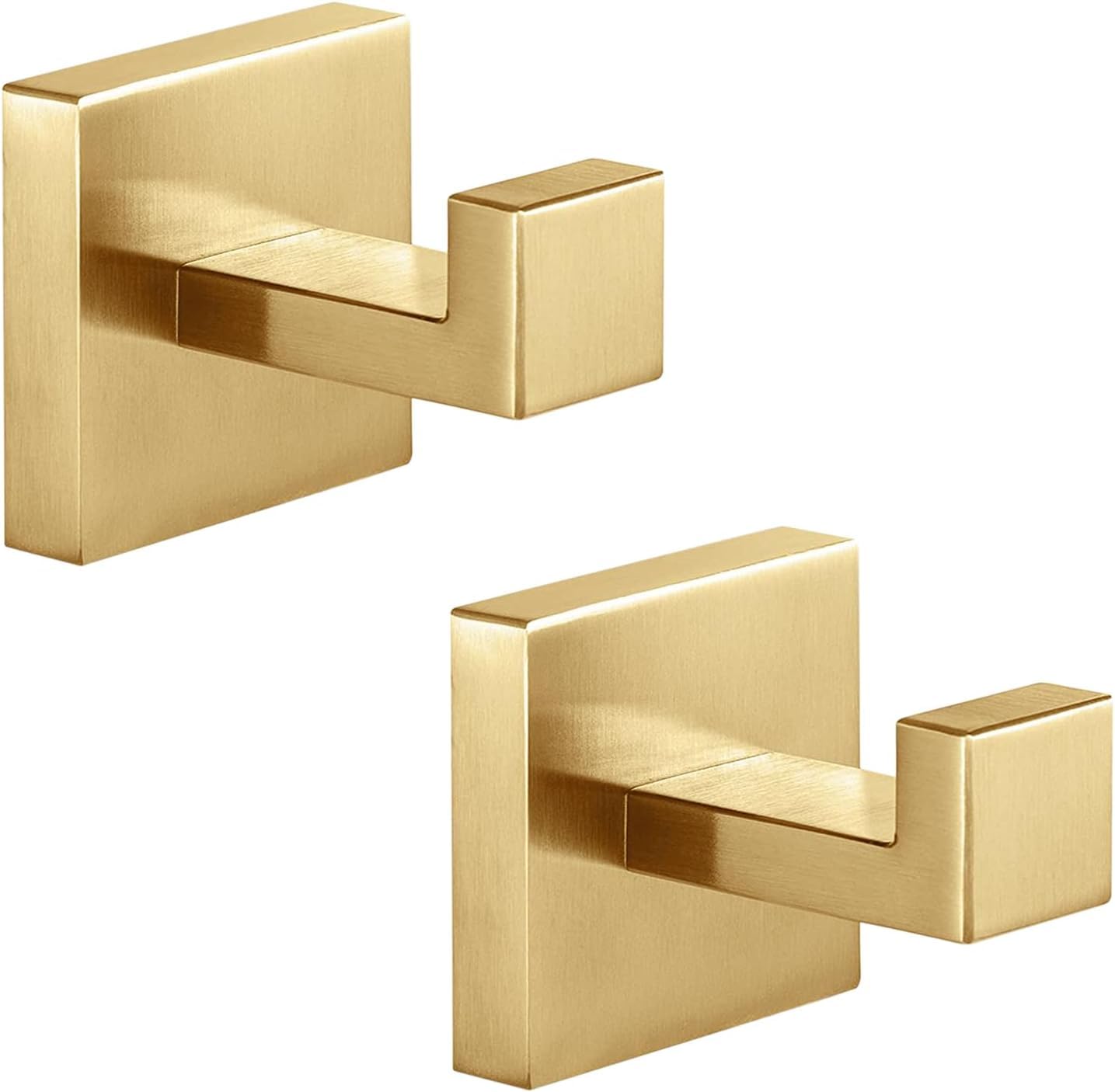 QNIIAED 2 Pcs Square Bathroom Towel Hook,Metal Coat Hook Wall Mounted Robe Hook SUS 304 Stainless Steel Heavy Duty Door Hanger Hook Screw in for Bedroom or Kitchen(Brushed Brass Gold)