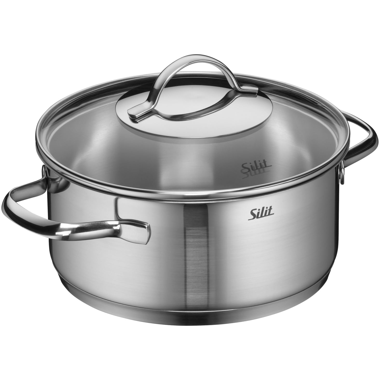 Silit Achat Kochtopf klein 20cm, Glasdeckel, Bratentopf Induktion 2,5l, Edelstahl teilmattiert, unbeschichtet, backofengeeignet