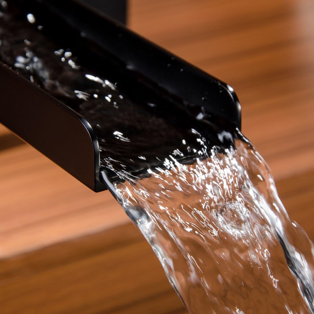 Lowest Price Lovedima Contemporary 3-Hole Bathroom Waterfall Bathtub Faucet Roman Tub Filler with Handheld Shower (Black)