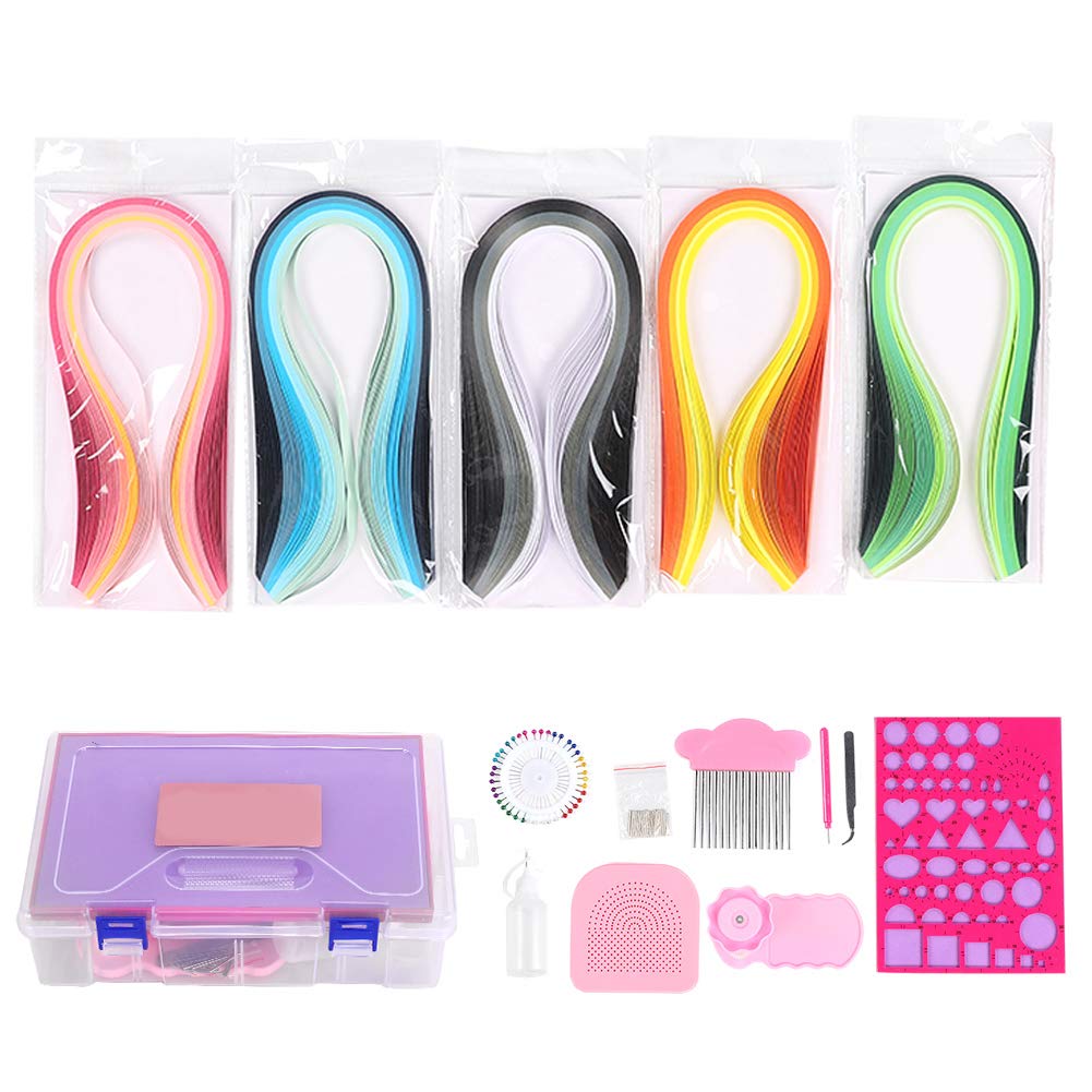 Fdit Kit de Quilling avec Papier et Outils, Ensemble Complet de Quilling Craft Comprend 5 Couleurs de Modèle de Papier, Aiguilles à Stylo et Peigne pour L'Art du DIY Éducatif