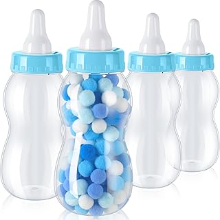 4 Pcs Baby Bottle Candy 11 x 4 Inch Baby Bottle Bank Jumbo Baby Shower Bottles Plastic Baby Bottle Piggy Bank for Baby Shower Games Party Favor Gift Decor (Blue)