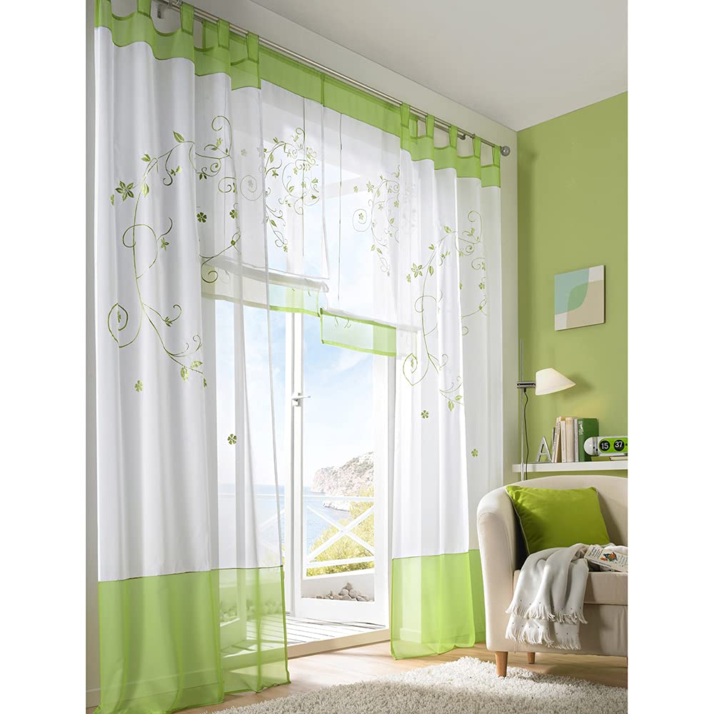 Rideau Romain à Nouer Avec Broderie Hortensia - Translucide, Passe-tringle, Polyester - 80 X 120 Cm, Beige