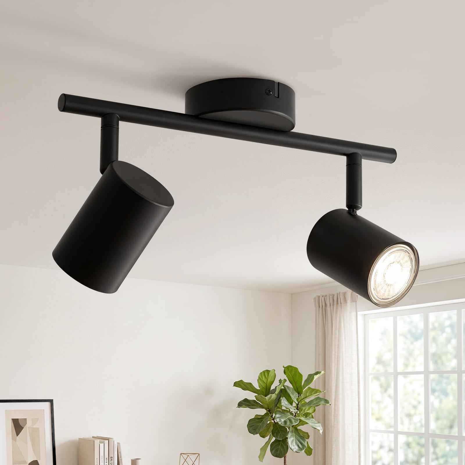 Sanyoung Deckenstrahler LED 2 Flammig, GU10 Deckenlampe Küche Schwarz, Modern Deckenleuchte Strahler, Metall Küchenlampe Wandstrahler Schwenkbar für Schlafzimmer Flur Büro, Ohne Leuchtmittel