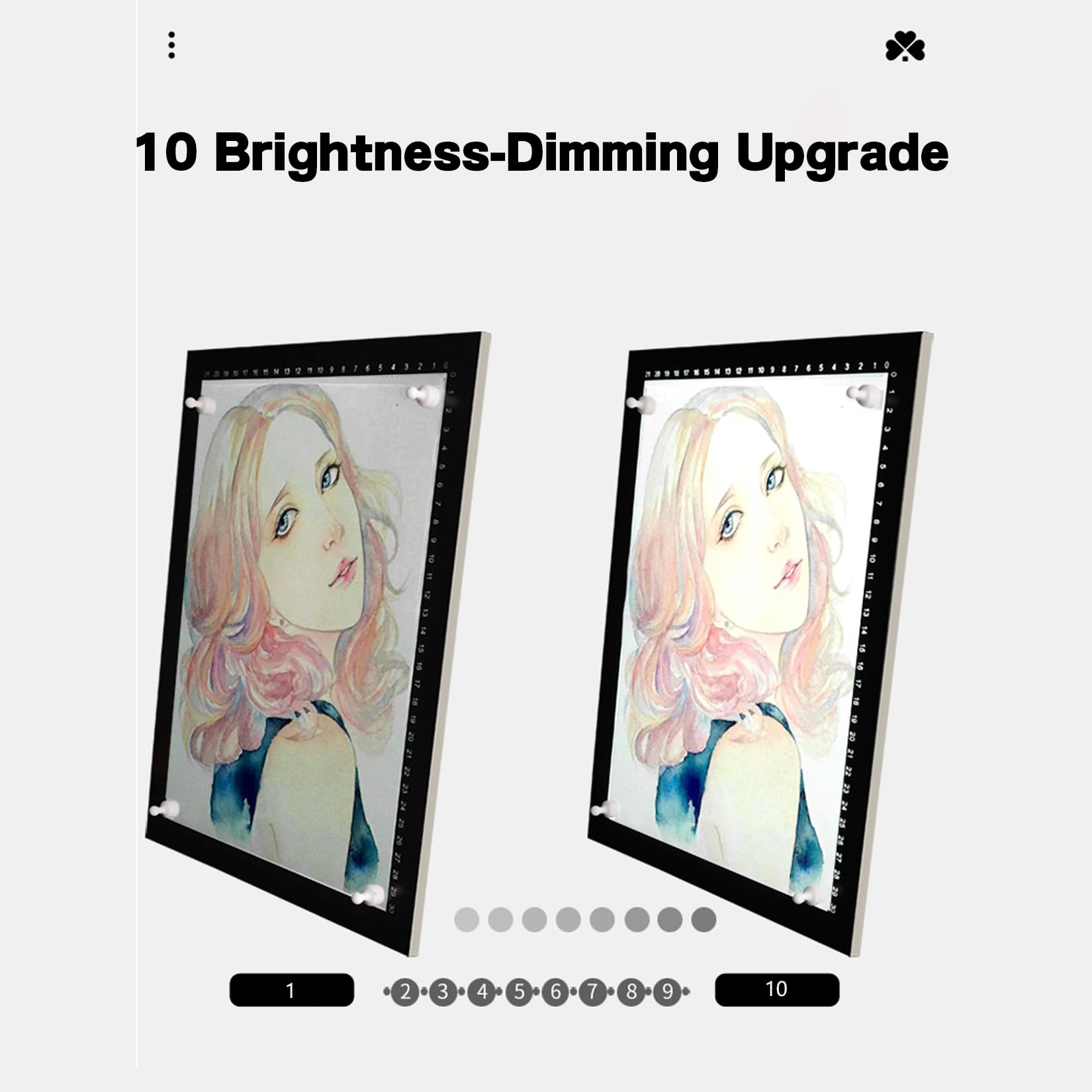 Bloc Lumineux A4 / A3 / A2,Tablette Lumineuse,10 Vitesses de Luminosité Ajustable, Lumière Douce,Pour le Croquis, l'Animation,la Calligraphie,la Peinture au Diamant,USB (A4)