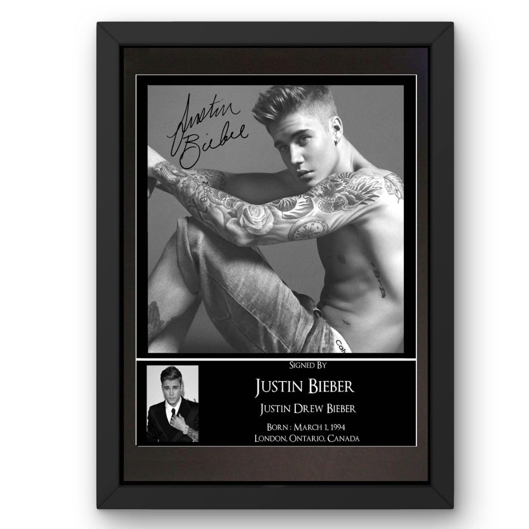 Everything But That Justin Bieber Black & White Signed Framed