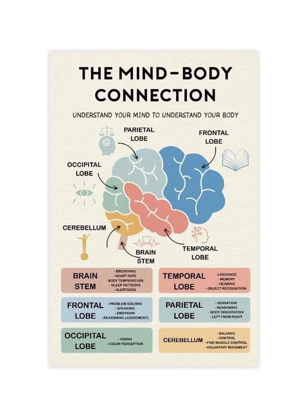REIUAFWYGV The Mind Body Connection Infographic Mental Health Brain Science Chart for School Counselor Office and Psychology Classroom