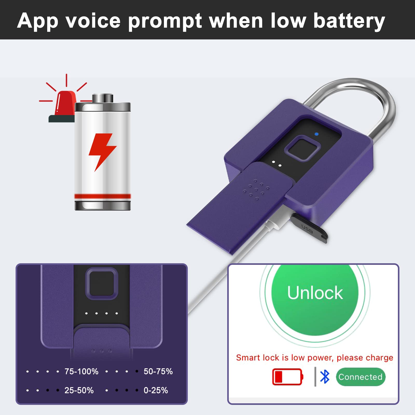 Cadenas à Empreintes Digitales Intelligentes Cadenas à Portes Dortoir Anti-vol Argent -LAF