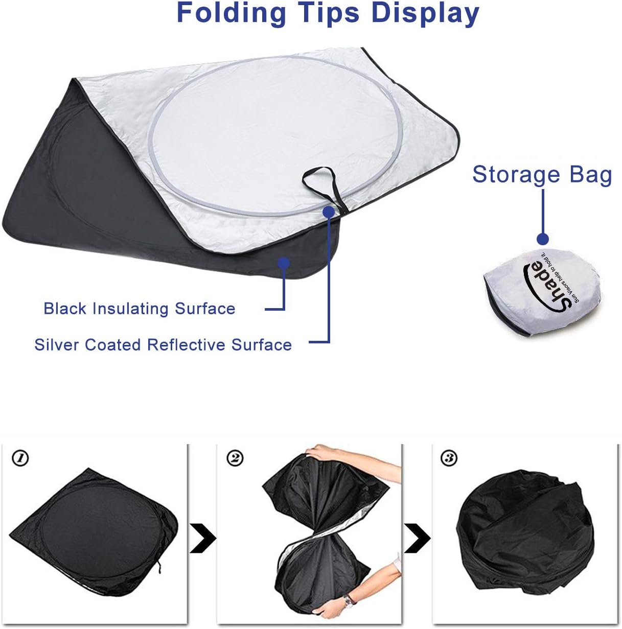 Car Windshield Sunshade – Foldable Front Window Sun Shade for Most Compact Sports Cars – Sun Blocker Auto Heatshield Visor Blocks UV Rays and Keeps Your Vehicle Cooler – 75x37
